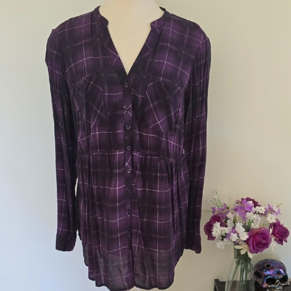 Torrid Challis Button-Down Long Sleeve Shirt
